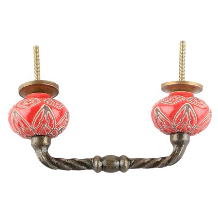 Red Amaryllis Floral Etched Ceramic Cut Bridge Handle